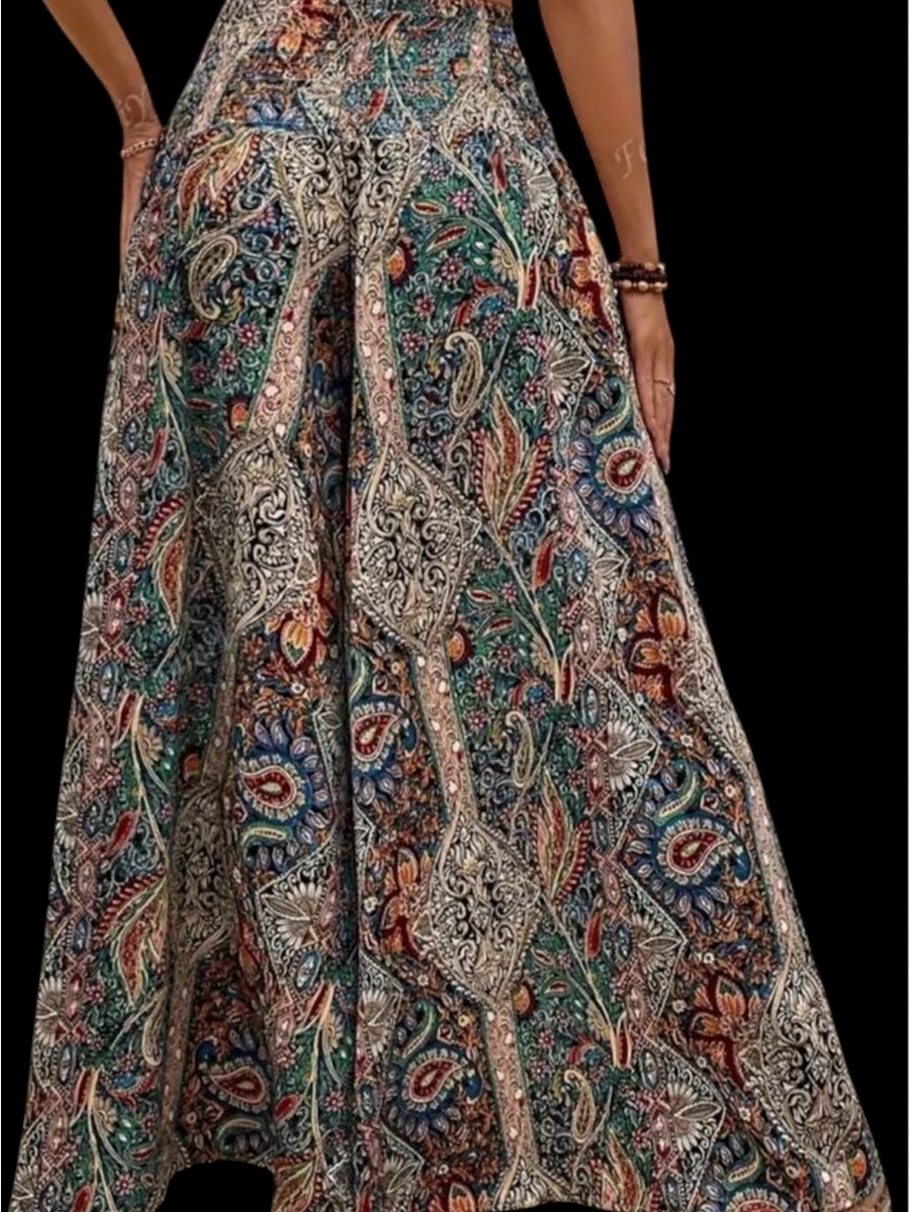 Boho Wide-Leg Paisley Palazzo Pants - Picture 2 of 6